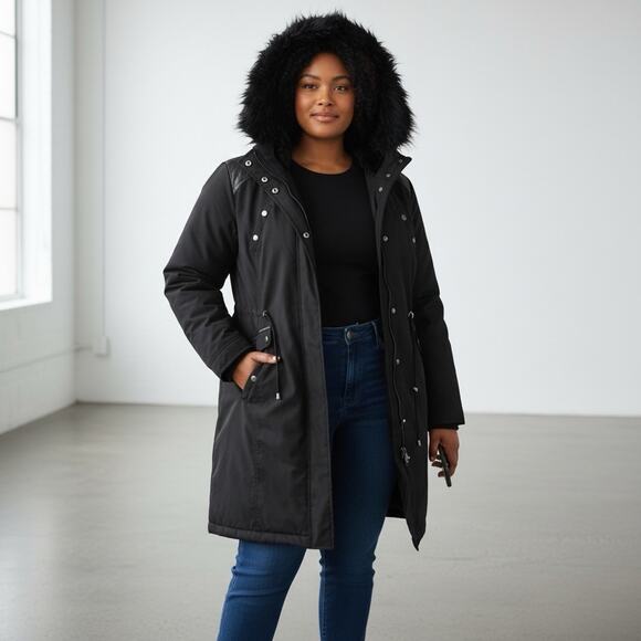 torrid Jackets & Blazers - Torrid Womens Black Wind & Water Resistant Faux Fur Hooded Jacket Plus Size 2